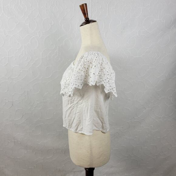 Style Envy Women Top Size M White Eyelet Off-the-Shoulder Cropped Stretch Casual - Picture 5 of 9